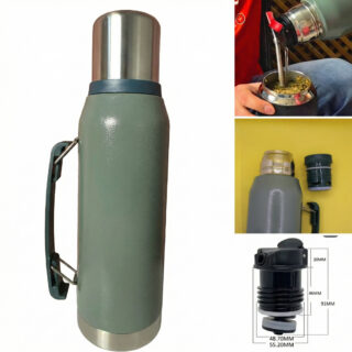 Termo acero 1L verde con tapón cebador para mate